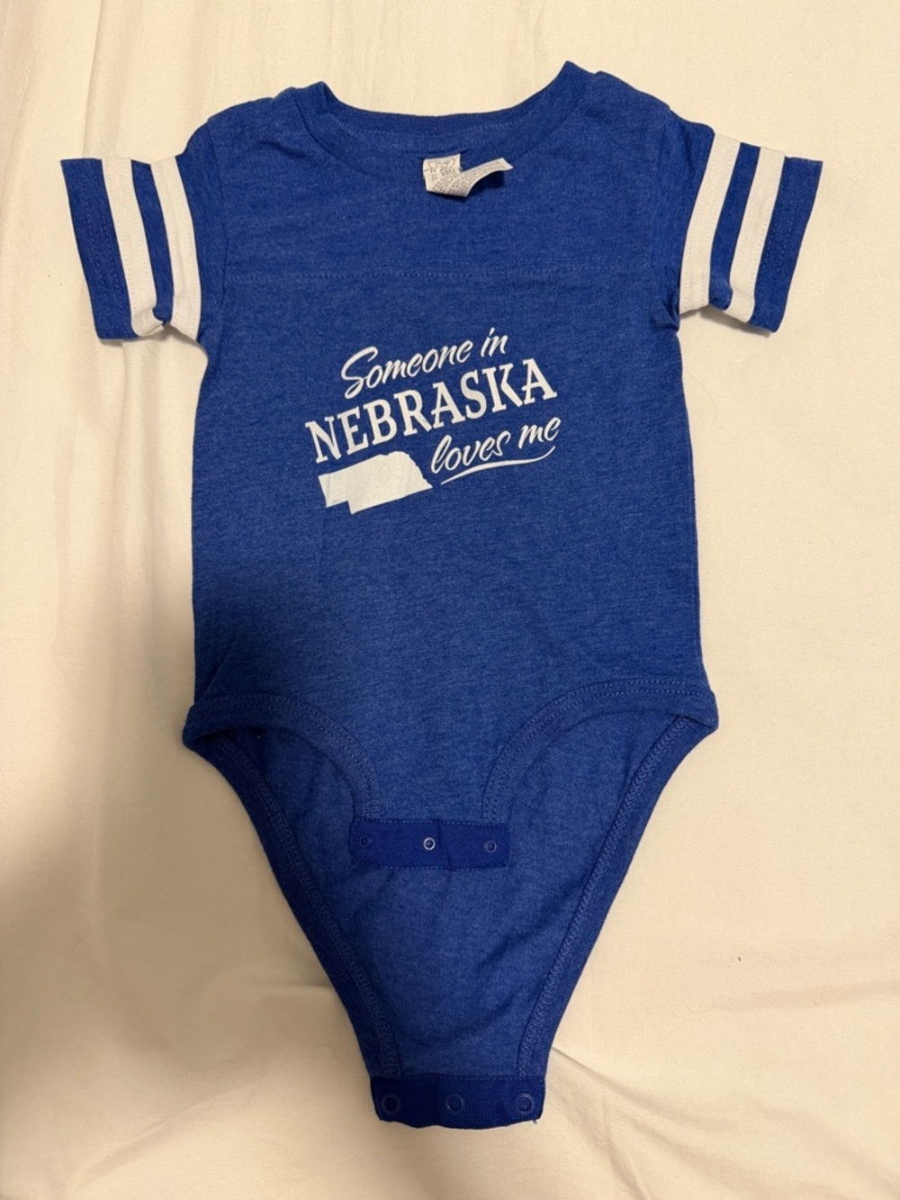 Gerber Blue Baby One-Piece Bodysuit with White Stripe Sleeves 3-6 months